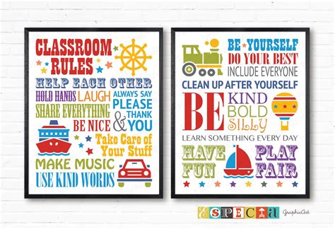 Classroom Rules Printable Art For School Students Kindergarten Or