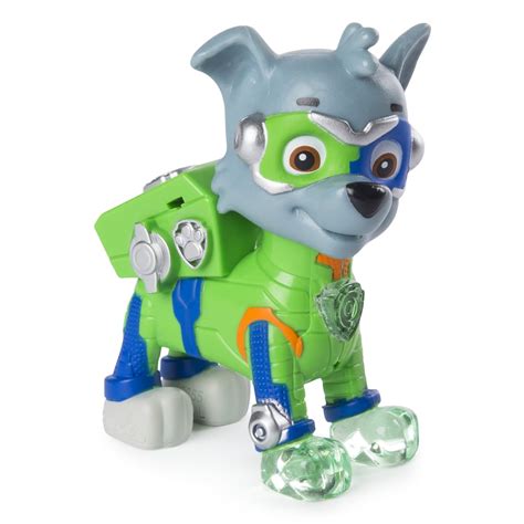Paw Patrol Mighty Pups Rocky Figure With Light Up Badge Exclusive Paw