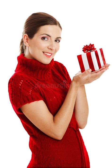 Beautiful Naked Woman Behind A Big Christmas Gift Stock Photo Image