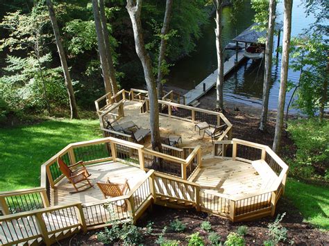 Incidentally, i have a walthers turntable installed and the level that the track needs to be to match the turntable level is exactly the level of my track on woodlands scenic track bed. Multilevel Lakeside Deck | Decks backyard, Sloped backyard ...