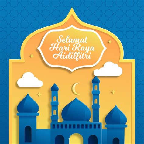 Premium Vector Realistic Hari Raya Aidilfitri With Mosque And Moon