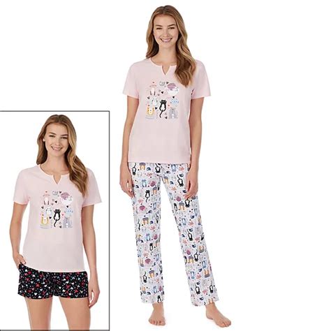 Womens Cuddl Duds 3 Piece Pajama Top Pajama Pants And Pajama Shorts Set