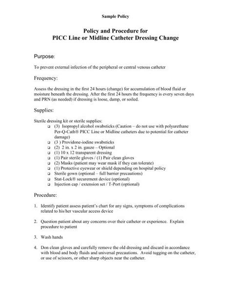 Policy And Procedure For Picc Line Or Midline Catheter Iv Therapy