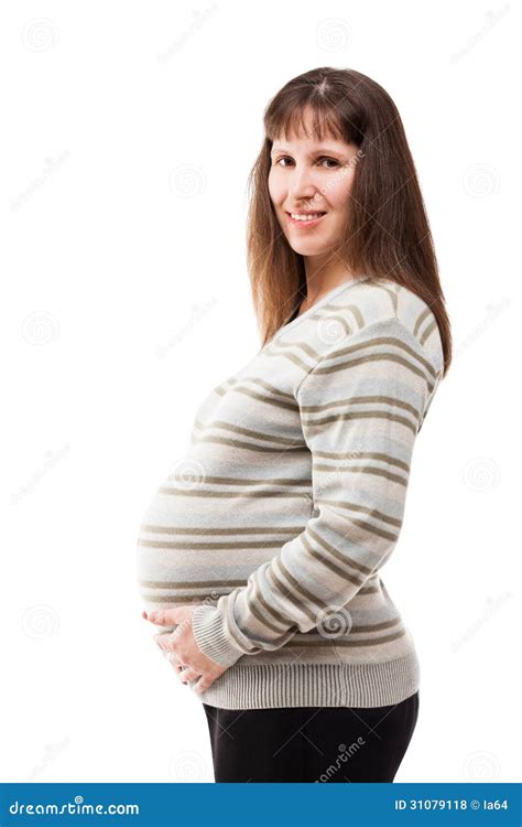 Kobieta W Ciąży Więź Uczuciowa Lub Macanie Jej Podbrzusze Zdjęcie Stock