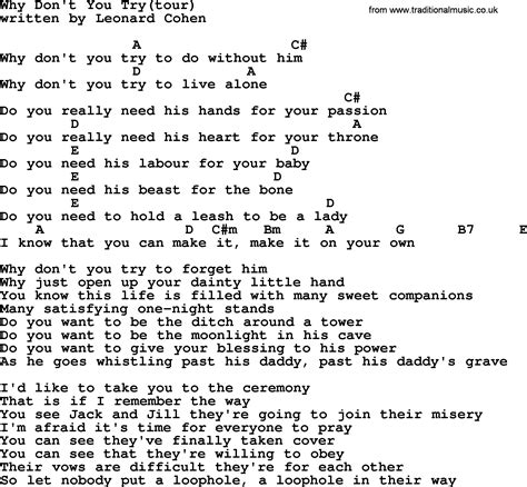 Leonard Cohen Song Why Dont You Trytour Lyrics And Chords