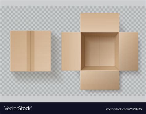 Cardboard Box Top View Open Closed Boxes Inside Vector Image