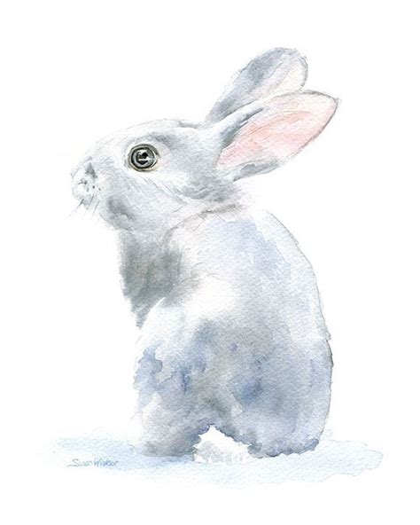 Watercolor Painting Bunny Gray Bunny Rabbit 8 X 10 Gray