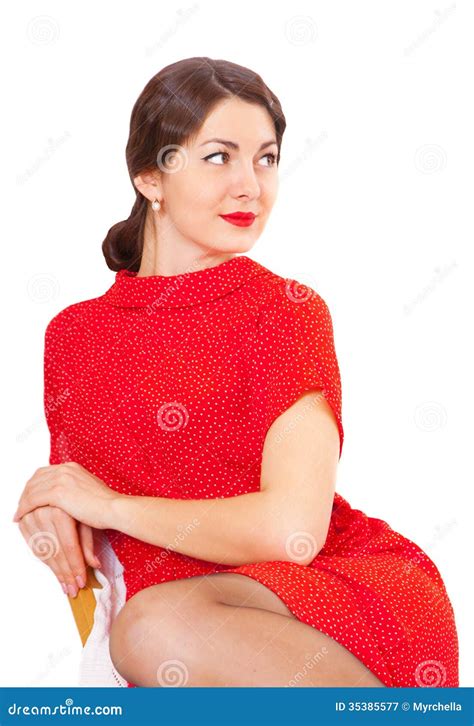 Beautiful Brunette Woman With Red Lips And Dress Stock Image Image Of Lips Emotional 35385577