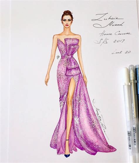 A Drawing Of A Woman In A Purple Dress