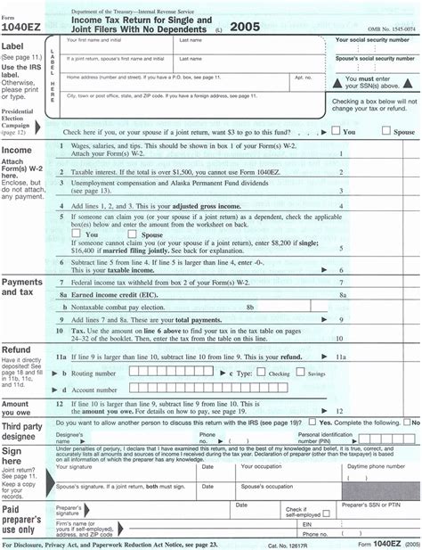 Form 1040ez Worksheet