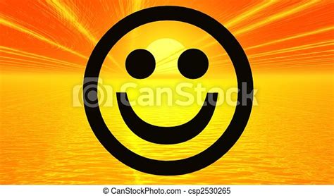 Happy Smiley In Black Color With Sunny Orange And Yellow Sea And Sky