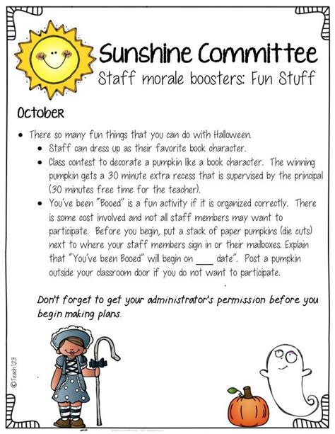 Sunshine Committe Social Committee Ideas For Fall Teacher Morale