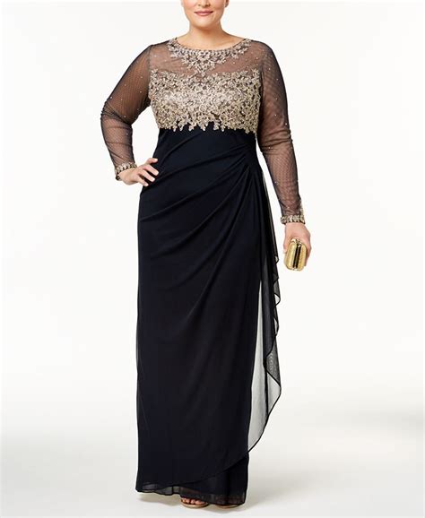 Xscape Plus Size Embroidered Illusion Gown Macys
