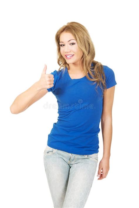 Young Happy Woman With Thumbs Up Stock Photo Image Of Expression