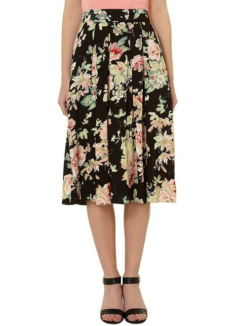 Black Floral Midi Skirt Skirts Clothing Dorothy Perkins Floral