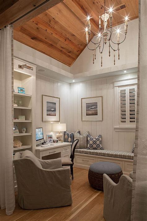 Small Home Officeden With Reclaimed Plank Wood Ceiling Vertical