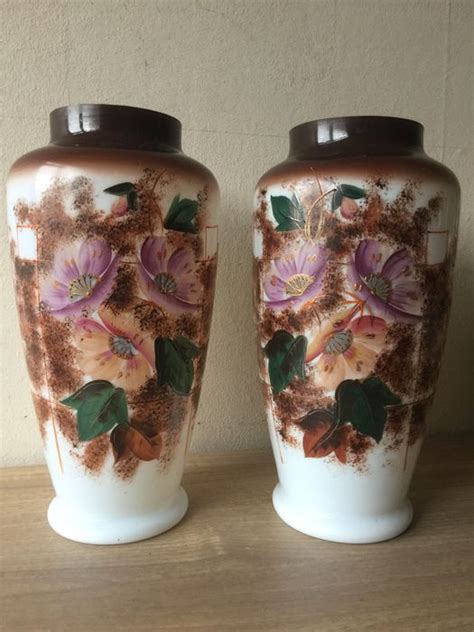 2 Very Large Antique Hand Painted Opaline Vases Catawiki