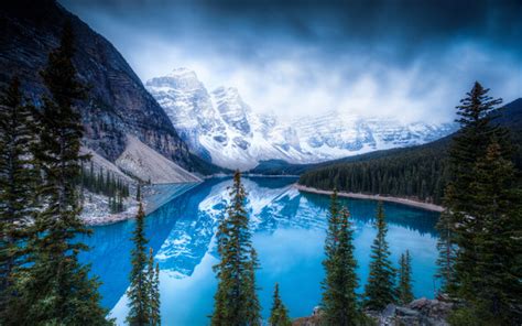 Download Wallpapers 4k Moraine Lake Darkness Banff Mountains Blue