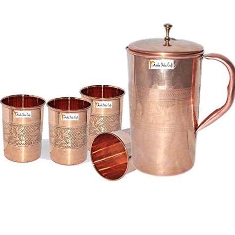 Prisha India Craft ® Best Quality Pure Copper Jug Handmade Jug 1600 Ml 5410 Oz With Four