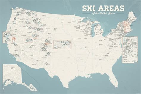Us Ski Resorts Map 24x36 Poster Ski Resort Ski Area Skiing