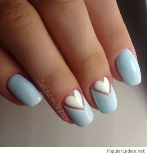 Nice Light Blue Nails With Hearts Heart Nails Romantic Nails Trendy