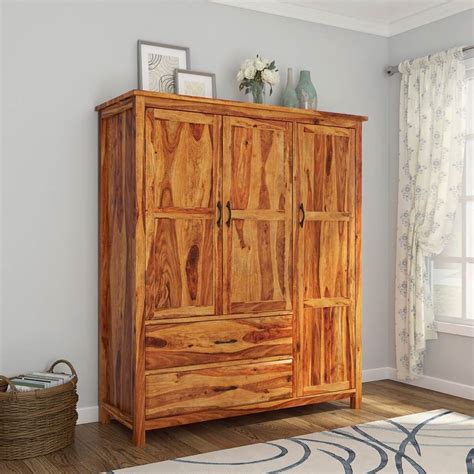 Sheffield Rustic Solid Wood 3 Door Large Bedroom Wardrobe Armoire