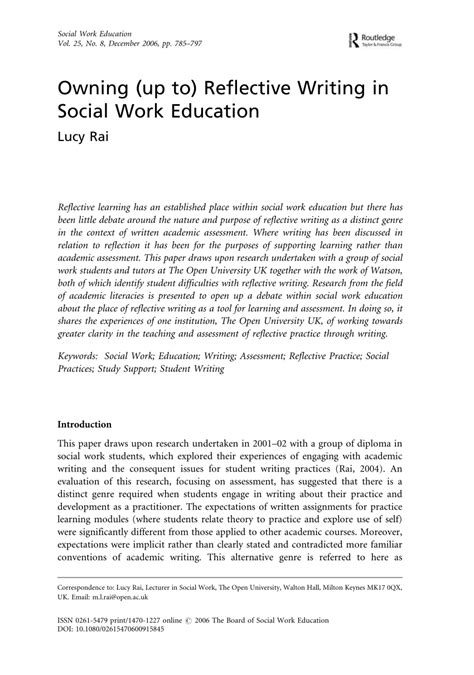 Pdf Owning Up To Reflective Writing In Social Work Education