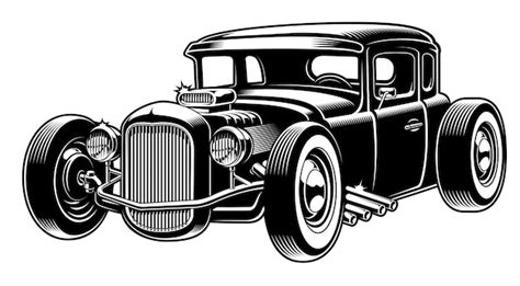 ilustração em preto e branco de hot rod vetor premium