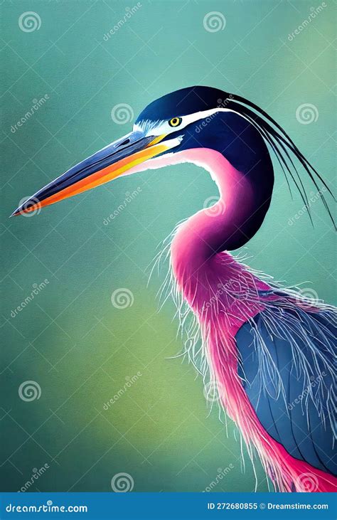 Watercolor Portrait of Cute Heron Bird. Stock Illustration