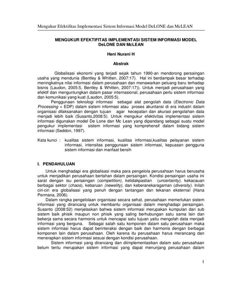 PDF Mengukur Efektifitas Implementasi Sistem Informasi Model DeLONE
