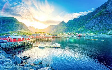 Baggrunde Bjerge Hav Bugt Sø Natur Skyer Lofoten Norge Kyst
