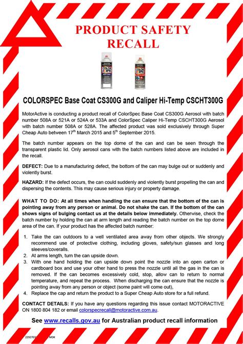 Product Recall Notice Colorspec