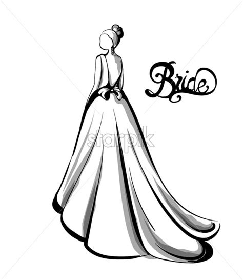 Download Wedding bride silhouette Vector line art. Beautiful long ...