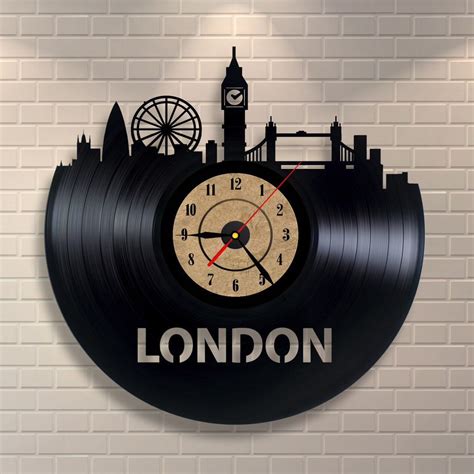 london art clock made of vinyl record london skyline london underground london decor london