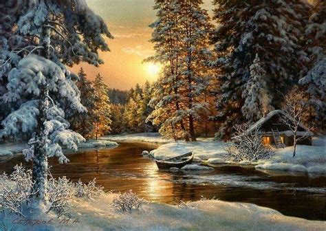 tableau peinture à l'huile paysage d'hiver - Recherche Google | Пейзажи