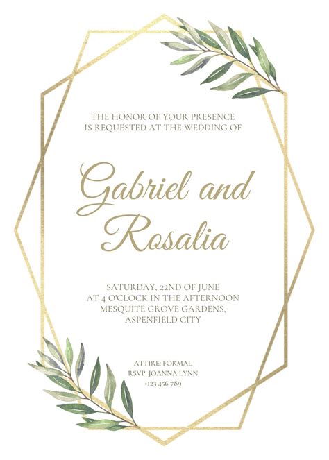 White And Gold Bordered Geometric Floral Wedding Invitation Templates