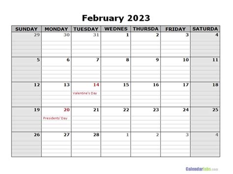 February 2023 Calendar Word Free Printable Templates