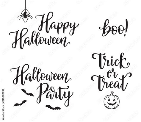 Halloween Calligraphy Set Hand Written Happy Halloween Party Boo