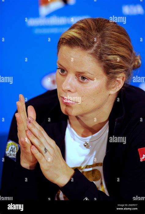 Kim Clijsters Of Belgium Gestures During A Press Conference After She