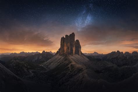 Dolomites Italy Night Stars Sunset Tre Cime Di Lavaredo Wallpaper Resolution 2048x1365 Id