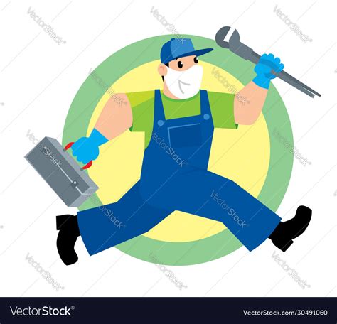 Plumber Or Repairman With Tools Is Running Vector Image