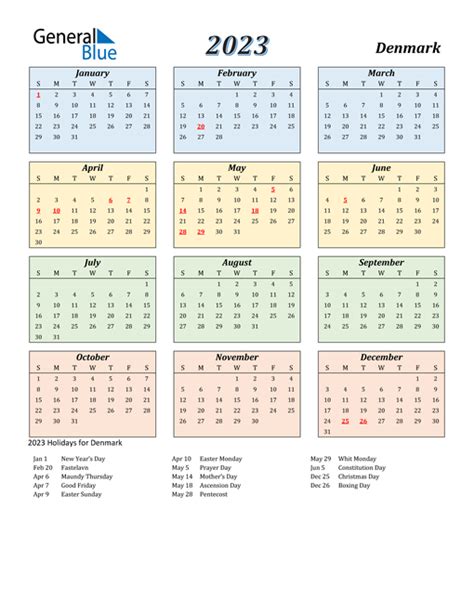 2023 Denmark Calendar With Holidays