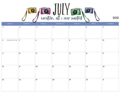 July 2021 Calendar Template Printable Holidays Images One Platform