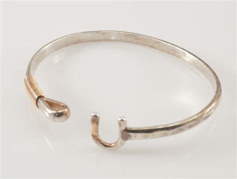 Solid Silver Two Tone Gold Gilt Wire Wrapped Hook Closure Bangle 2 2