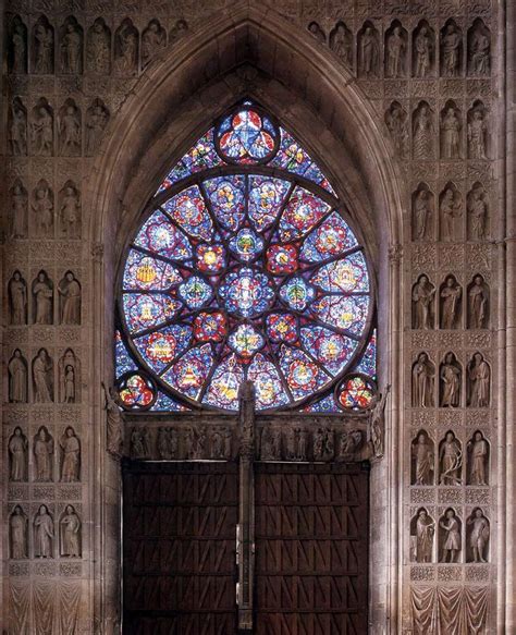 Gothic Rose Window Above Doors French Cathedrals Stained Glass