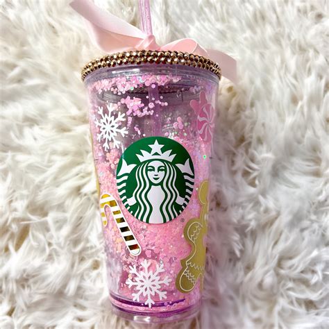 Pink Christmas Snowglobe Tumbler Floating Glitter Cup Etsy