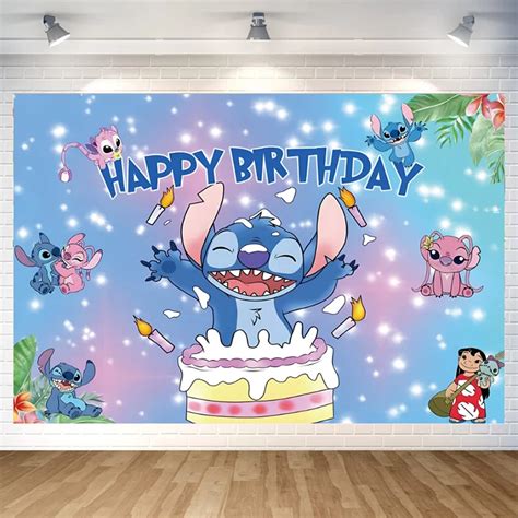 Disney Fondo personalizable de Lilo Stitch decoración para fiesta de feliz cumpleaños