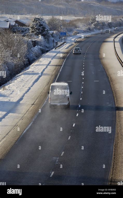 Adverse Winter Road Conditions A55 North Wales Stock Photo Alamy