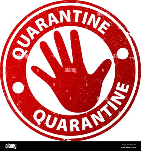 Round Red Quarantine Rubber Stamp With Hand Stop Gesture Isolated On White Vector Illustration