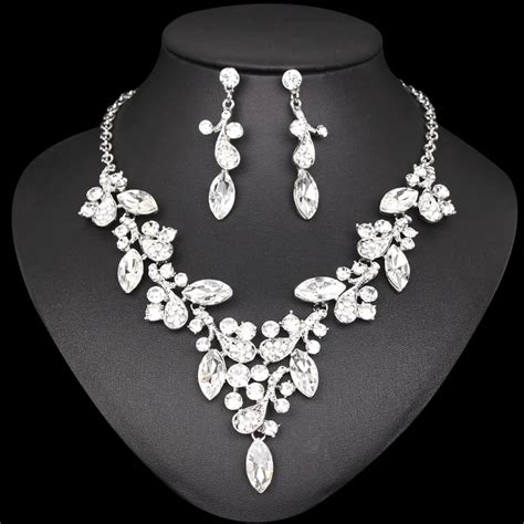 Buy New Elegant Bridal Necklace Earrings Jewelry Sets For Women Silver Color